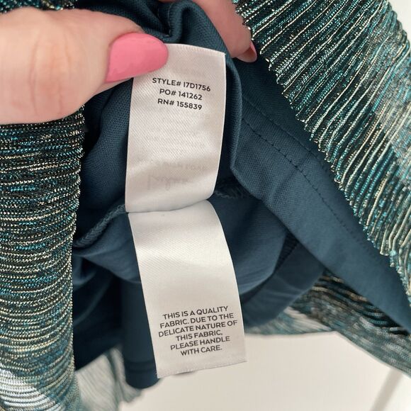 NWT LULUS Size L Ailey Teal & Gold Pleated Low Cut Mini Cocktail Dress - Picture 10 of 14